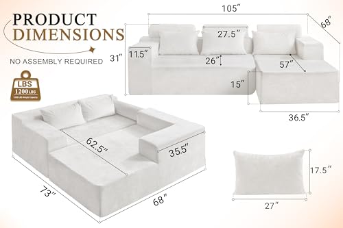 L-Shape Modular Sectional Sofa with Deep Seat, No Assembly Required C597556