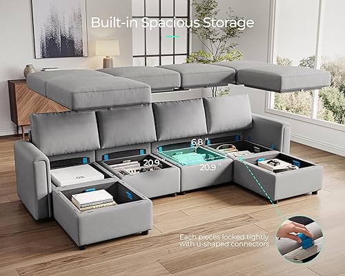 Modular Sectional Sofa with Storage, U Shaped Couch, Blue Y4358