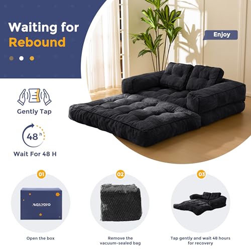 Folding Sofa Bed, L-Shaped Convertible Sleeper Couch with Armrest and Pillow, Dark Grey M375676