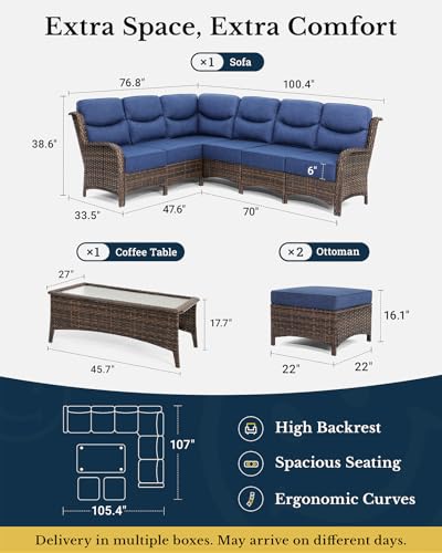 Outdoor Wicker Conversation Set with Cushions, 7 Pieces P4930