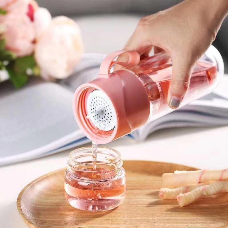 Double Wall Glass Tea Bottle with Infuser, Leak-Proof Travel Tumbler 14oz T8756