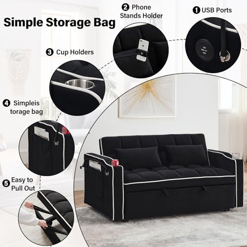Convertible Sofa Bed, 3 in 1 Velvet Sleeper with Adjustable Backrest, Gray K13376