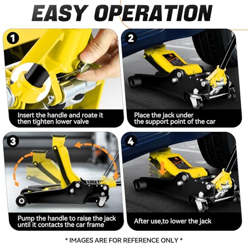 4 Ton Low Profile Floor Jack, Heavy Duty Steel Hydraulic with Dual Pistons Quick Lift Pump P3195