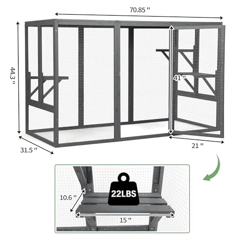 Outdoor Cat Enclosure with Platforms and Litter Box, Grey C6248