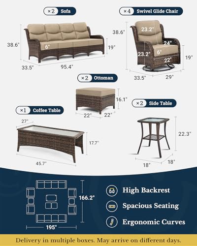Outdoor Wicker Conversation Set with Cushions, 7 Pieces P4930