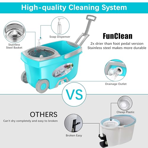 Spin Mop and Bucket with Wringer Set for Home, 360 Spinning Mopping Tool with 4 Microfiber Refills, 61" Handle I5371