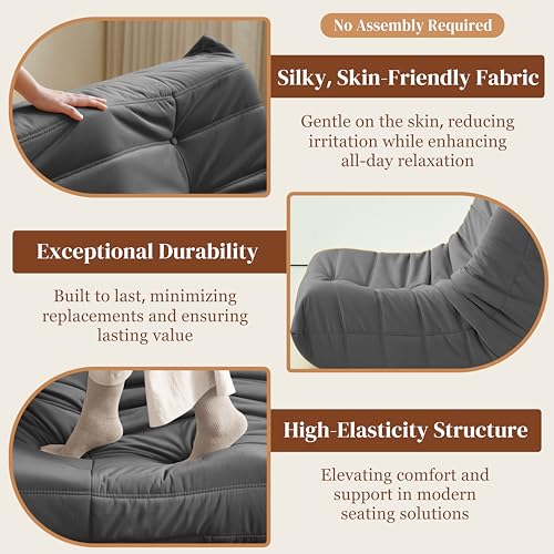 Bean Bag Chair for Adults, Suede & Microfiber Corner Lounge Sofa, 3-Seater, Beige F9802