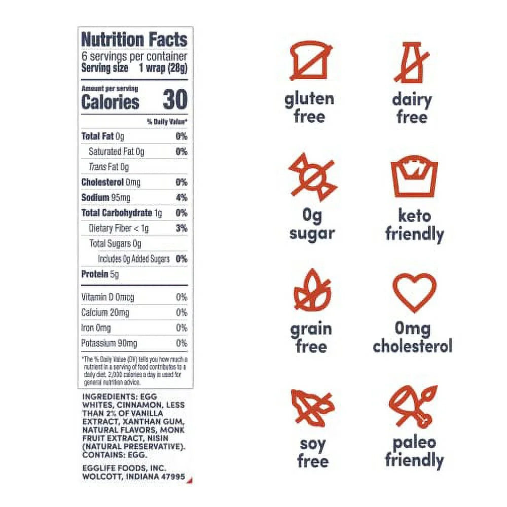 Egg white wraps, Sweet Cinnamon, 72 Total Wraps, Gluten Free, Keto Friendly D612