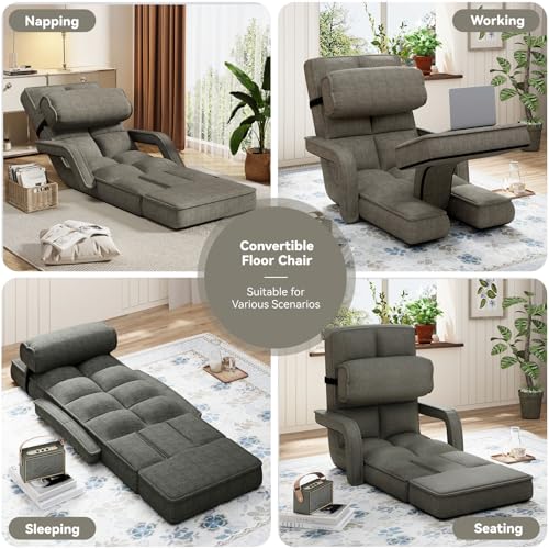 Folding Floor Chair with Adjustable Backrest, Portable Recliner Seat for Adults N6716