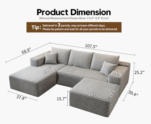 Modular Sectional Sofa with Ottoman, U-Shaped Deep Seat Couch for Living Room O870
