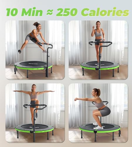 Foldable Mini Trampoline with Adjustable Foam Handle for Indoor Garden Workout B5848
