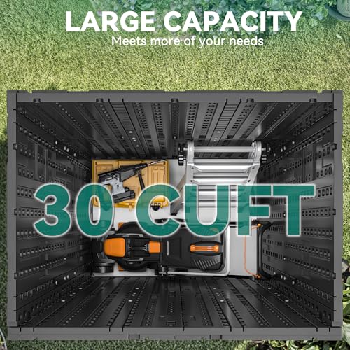 Outdoor Storage Cabinet with 2 Shelves, Waterproof Resin Tool Shed, Lockable, Dark Gray M33386