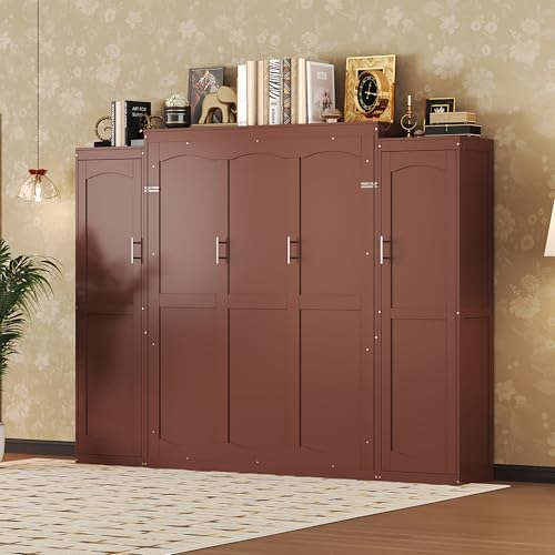 Murphy Bed with Two Wardrobes and Storage Shelf for Small Bedrooms A623