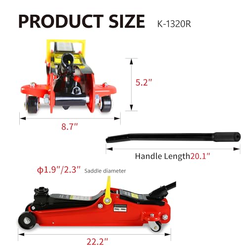 Heavy Duty Hydraulic Floor Jack, Low Profile Steel Racing Jack, 2 Ton Capacity, Blue H1350