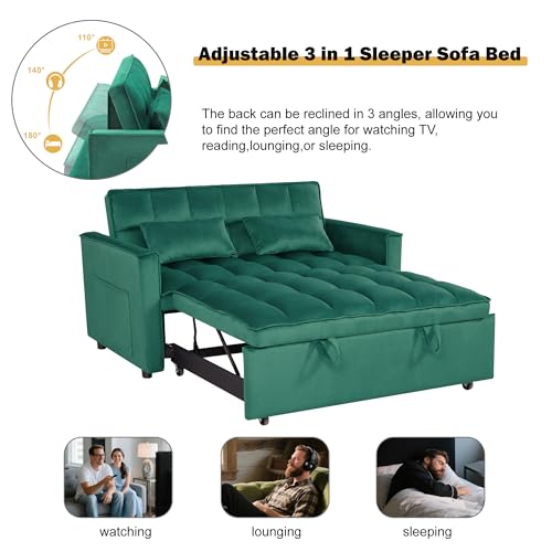 Sleeper Sofa Bed with Side Pocket, Convertible Futon Couch for Living Room X8857