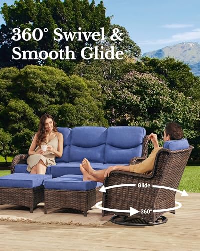 Outdoor Wicker Conversation Set with Cushions, 7 Pieces P4930