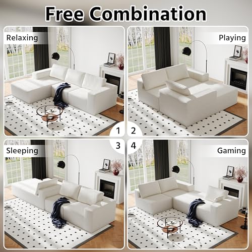 Modular Sectional Couch with L-Shape Chaise, Deep Seat, White Q446344