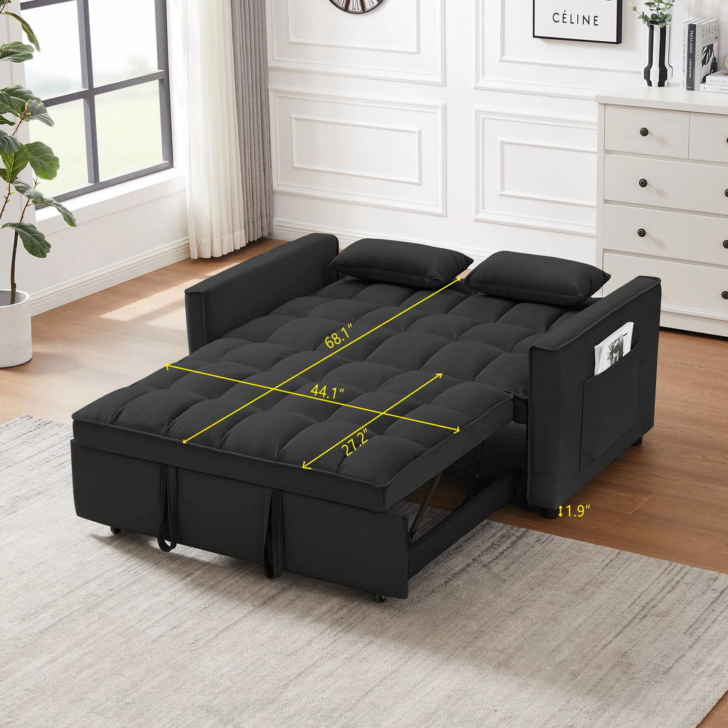 Modern Velvet Pull Out Convertible Sofa Bed with Reclining Backrest X291364