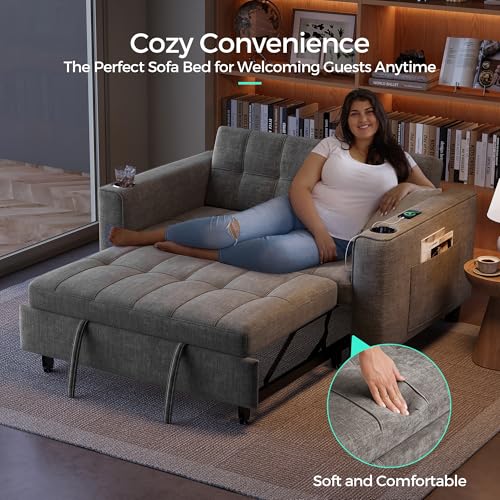 3-in-1 Convertible Sofa Bed with Charging Station, Green R3379