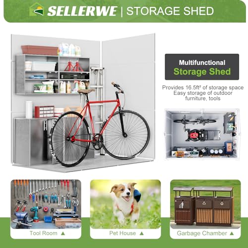 Resin Storage Shed, Waterproof Outdoor Tool Shed with Floor, Double Lockable Doors I89690