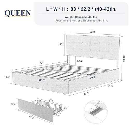 Upholstered Queen Platform Bed Frame with 4 Storage Drawers and Headboard G724955