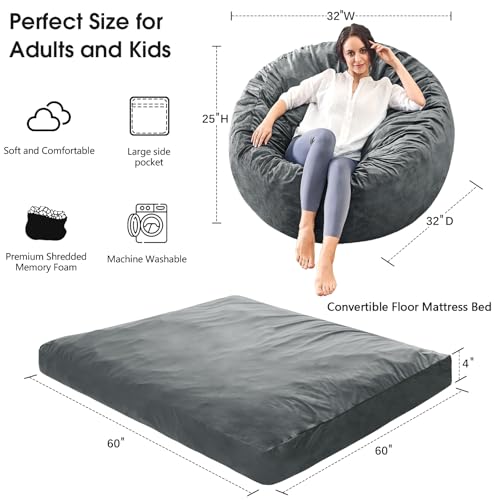 Giant Bean Bag Chair Convertible Bed with Microfiber Cover X2136