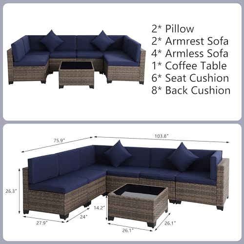 Outdoor Sectional Sofa Set with Cushions and Glass Coffee Table T1708