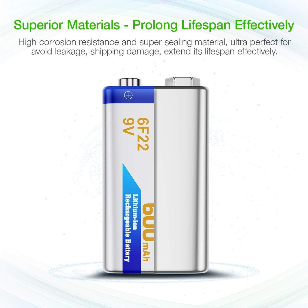 9V Rechargeable Batteries 4-Pack with LCD Smart Charger V11199