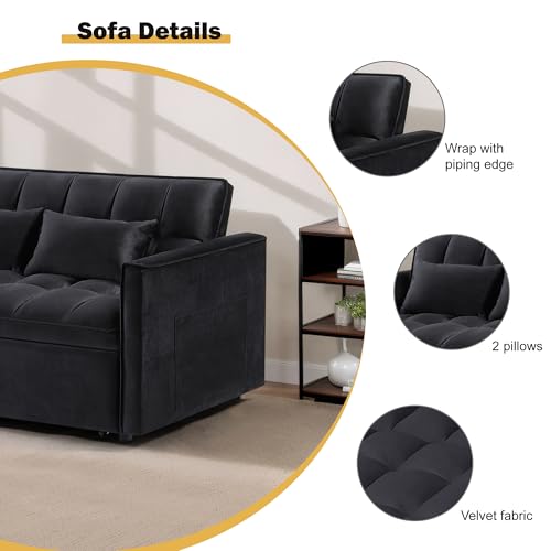 Sleeper Sofa Bed with Side Pocket, Convertible Futon Couch for Living Room X8857