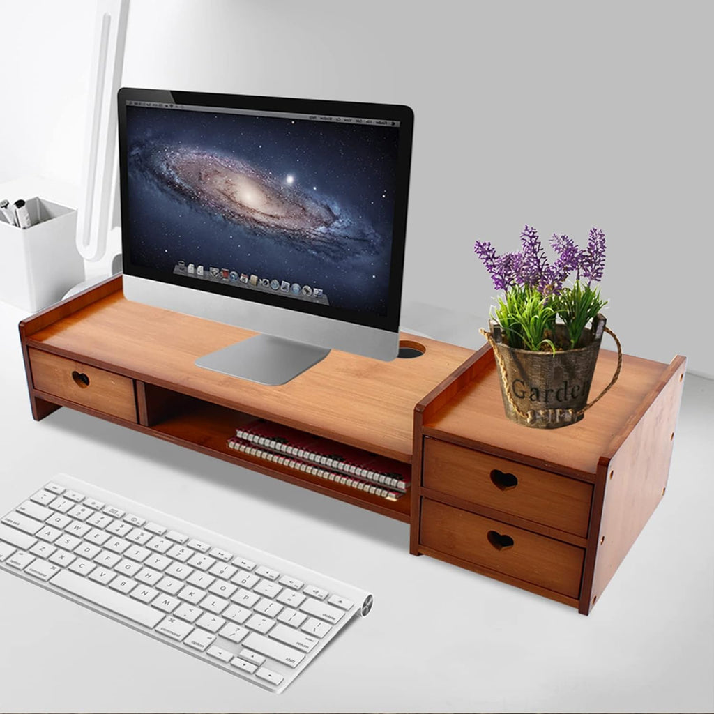 Bamboo Monitor Stand Riser with 3 Drawers G910142