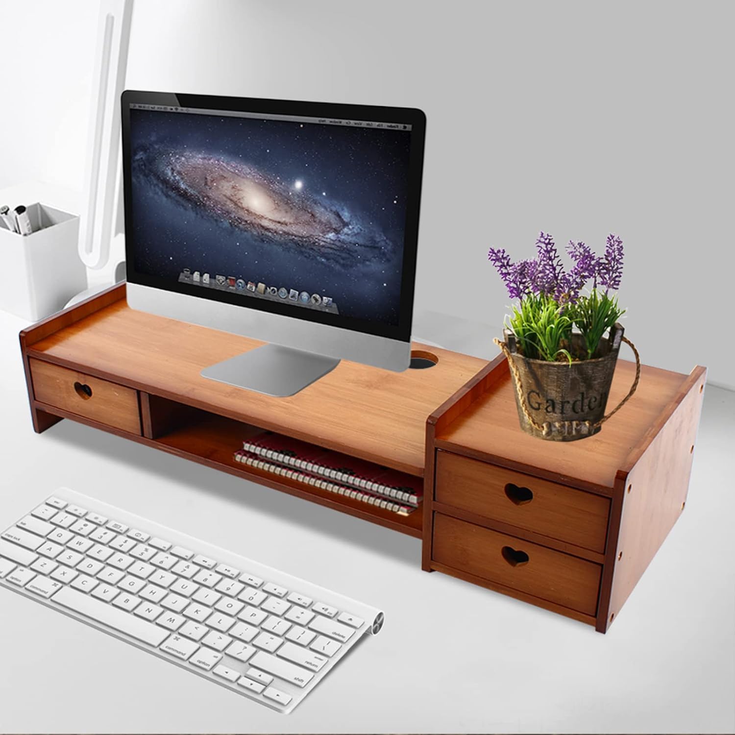 Bamboo Monitor Stand Riser with 3 Drawers G910142