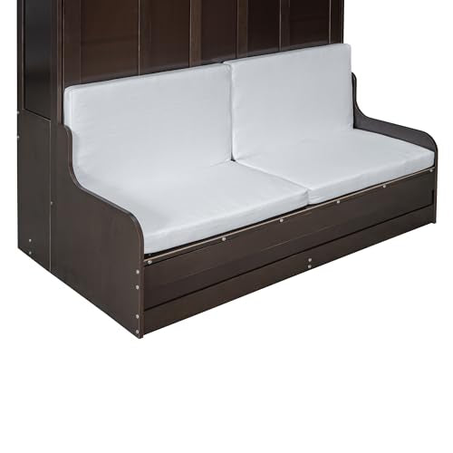 Murphy Bed Queen Size with Cushion, Foldable Sofa Bed Frame with Slat Support, White C2974
