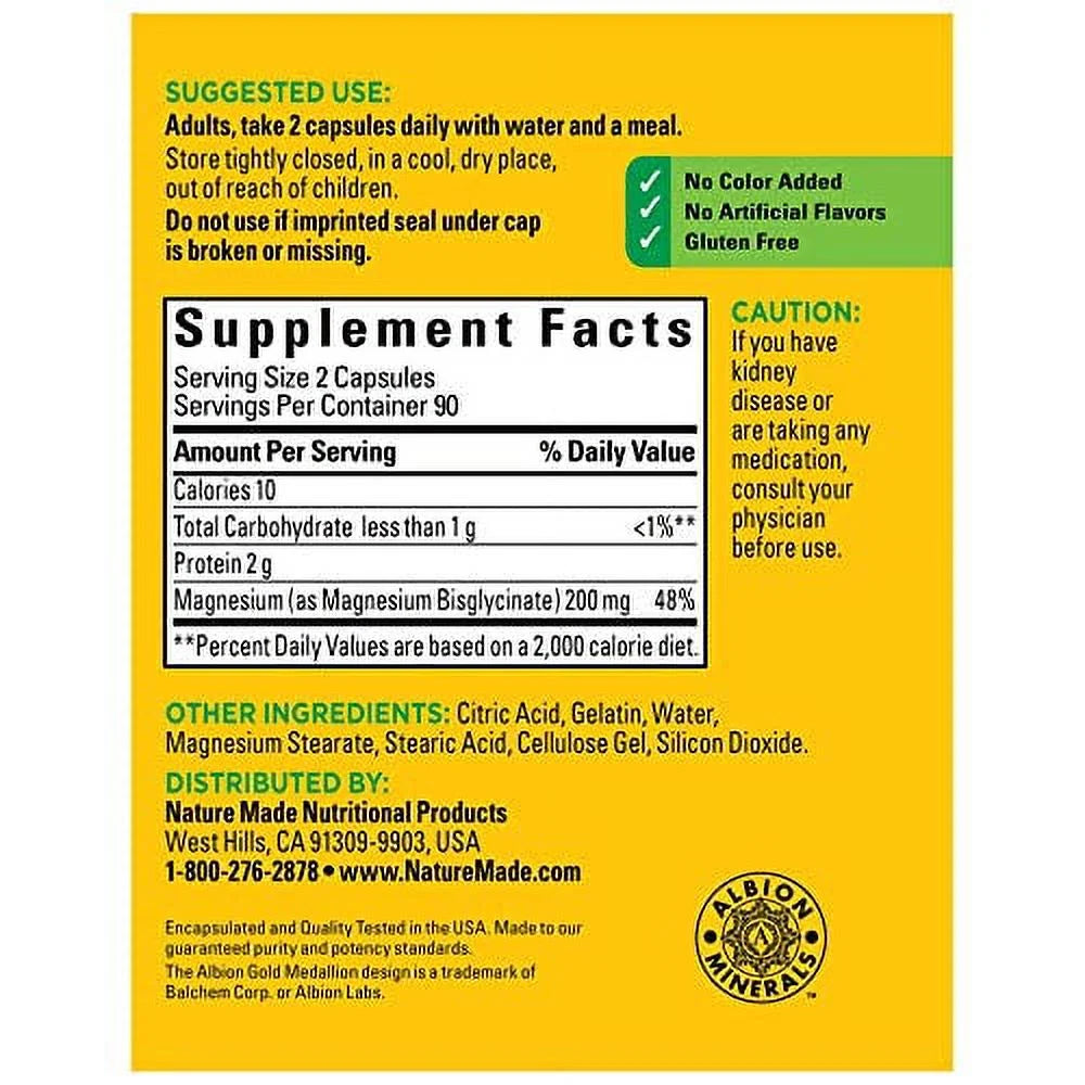 Magnesium Glycinate 200 mg, 180 Capsules E36435