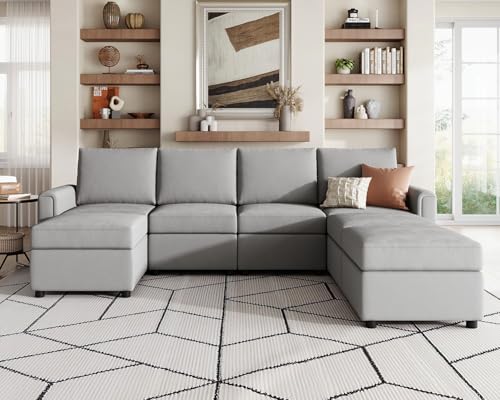 Modular Sectional Sofa with Storage, U Shaped Couch, Blue Y4358