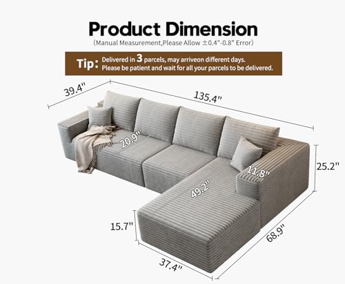 Modular Sectional Sofa with Ottoman, U-Shaped Deep Seat Couch for Living Room O870