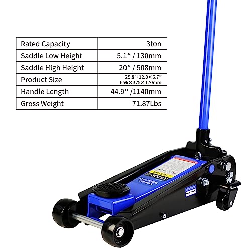 Heavy Duty Hydraulic Floor Jack, Low Profile Steel Racing Jack, 2 Ton Capacity, Blue H1350