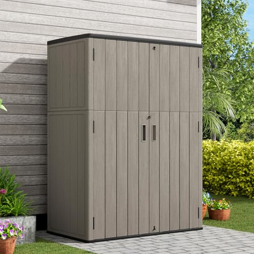 Outdoor Vertical Storage Shed, 57 Cu.ft, Waterproof, Lockable, Brown G868262