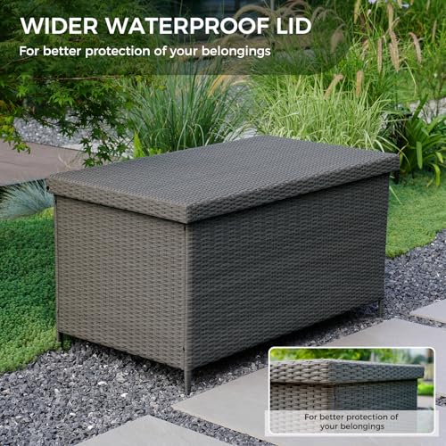 Outdoor Storage Box with Lid for Patio Furniture, Garden Tools, 158 Gallon, Grey H8440