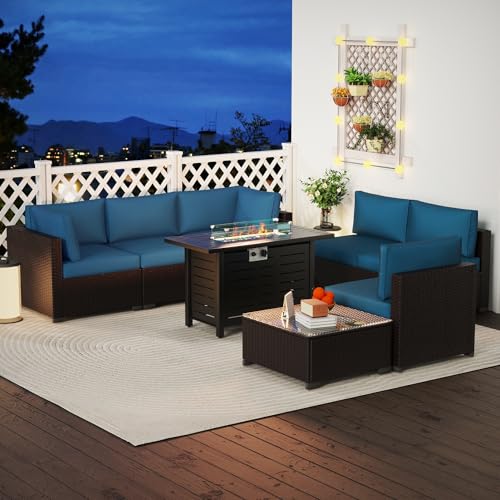 Outdoor Sectional Sofa Set with Cushions and Glass Coffee Table T1708