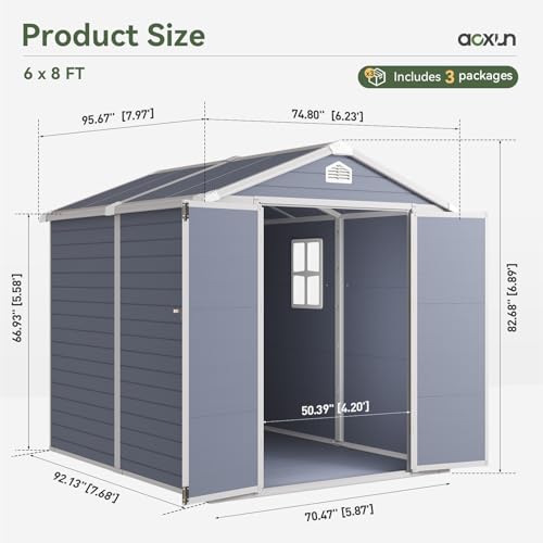 Outdoor Storage Shed with Window, Resin Garden Tool Shed with Lockable Doors W5772