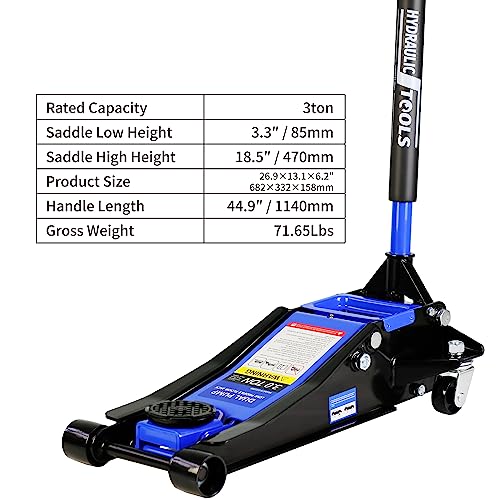 Heavy Duty Hydraulic Floor Jack, Low Profile Steel Racing Jack, 2 Ton Capacity, Blue H1350