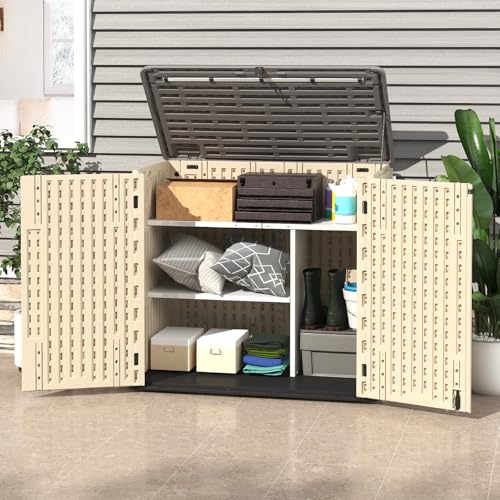 60 Cu.Ft Vertical Outdoor Storage Shed, All-Weather Resin Cabinet with Lockable Floor I975