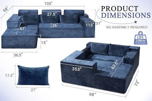 L-Shape Modular Sectional Sofa with Deep Seat, No Assembly Required C597556