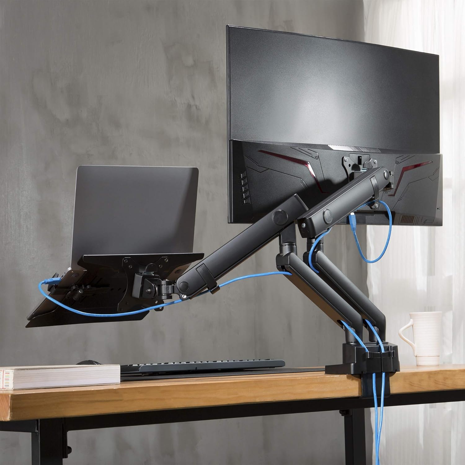 Laptop and Monitor Arm for 15.6" Notebook and 32" Monitor, Dual Full Motion Adjustable Arms W796351