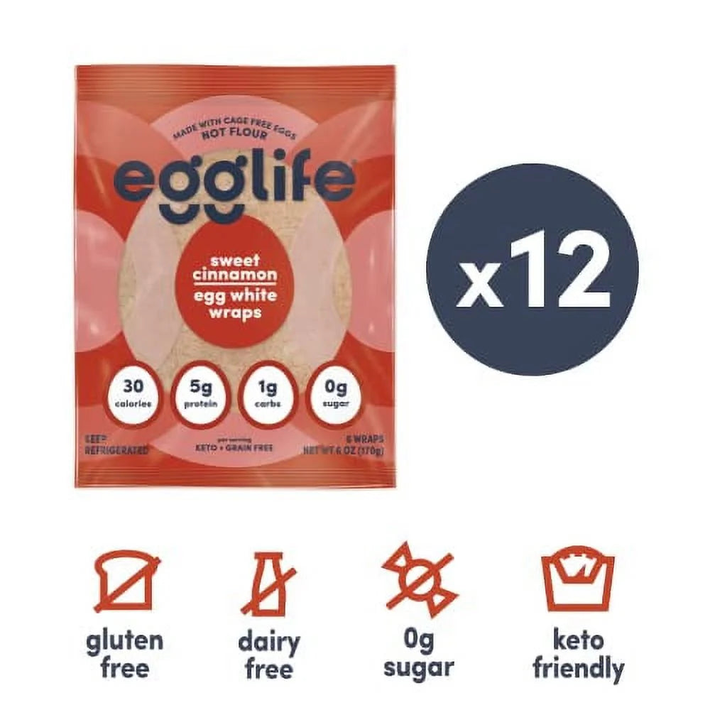 Egg white wraps, Sweet Cinnamon, 72 Total Wraps, Gluten Free, Keto Friendly D612