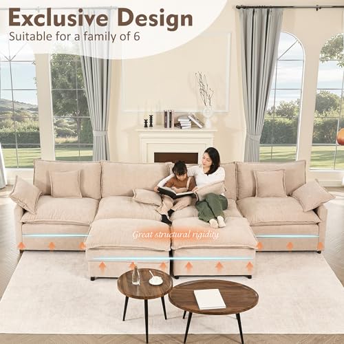 U Shaped Modular Sectional Sofa with Ottoman, Chenille, Black Z16537