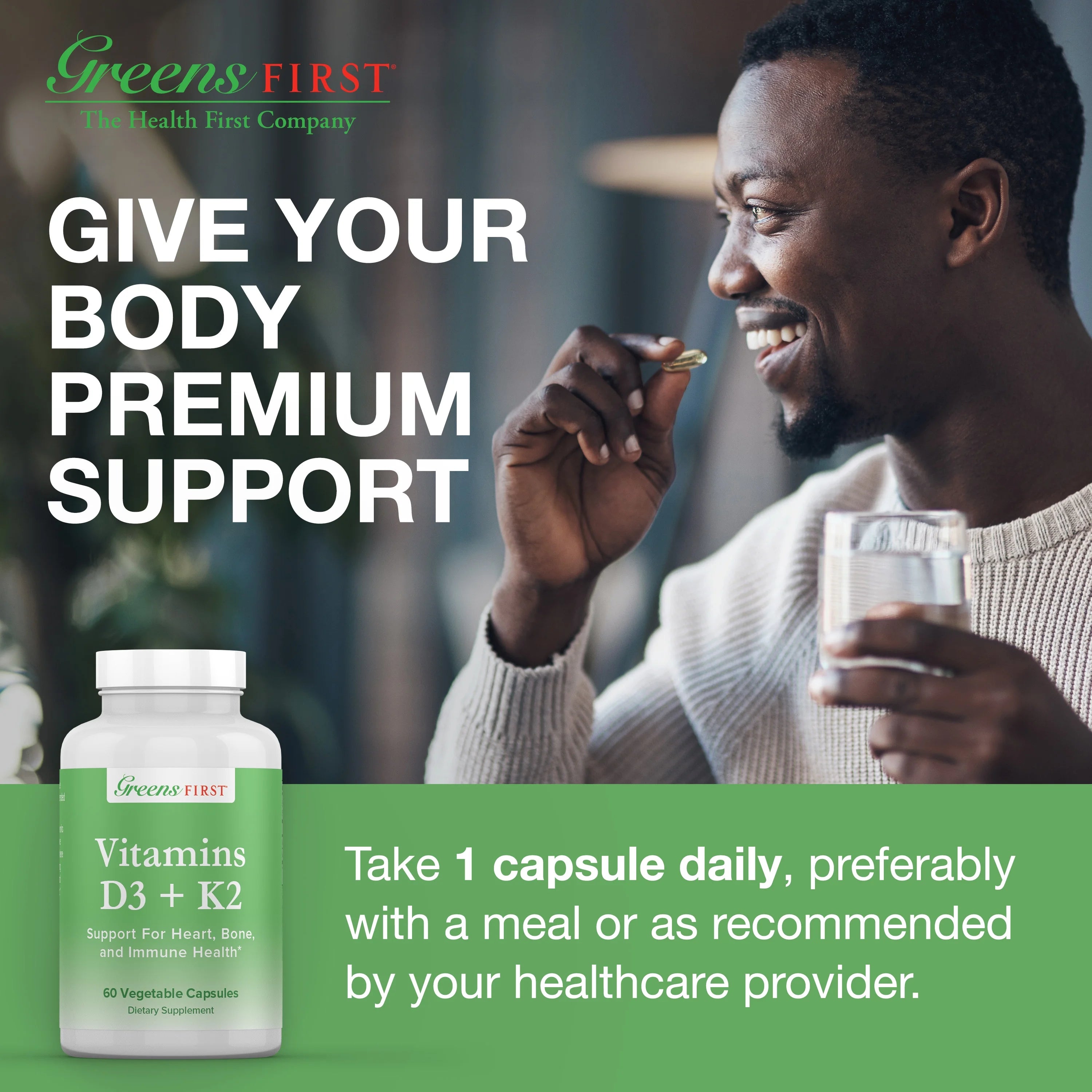 Vitamin D3 K2 Supplement for Heart Bone and Immune Support, 60 Capsules N5251