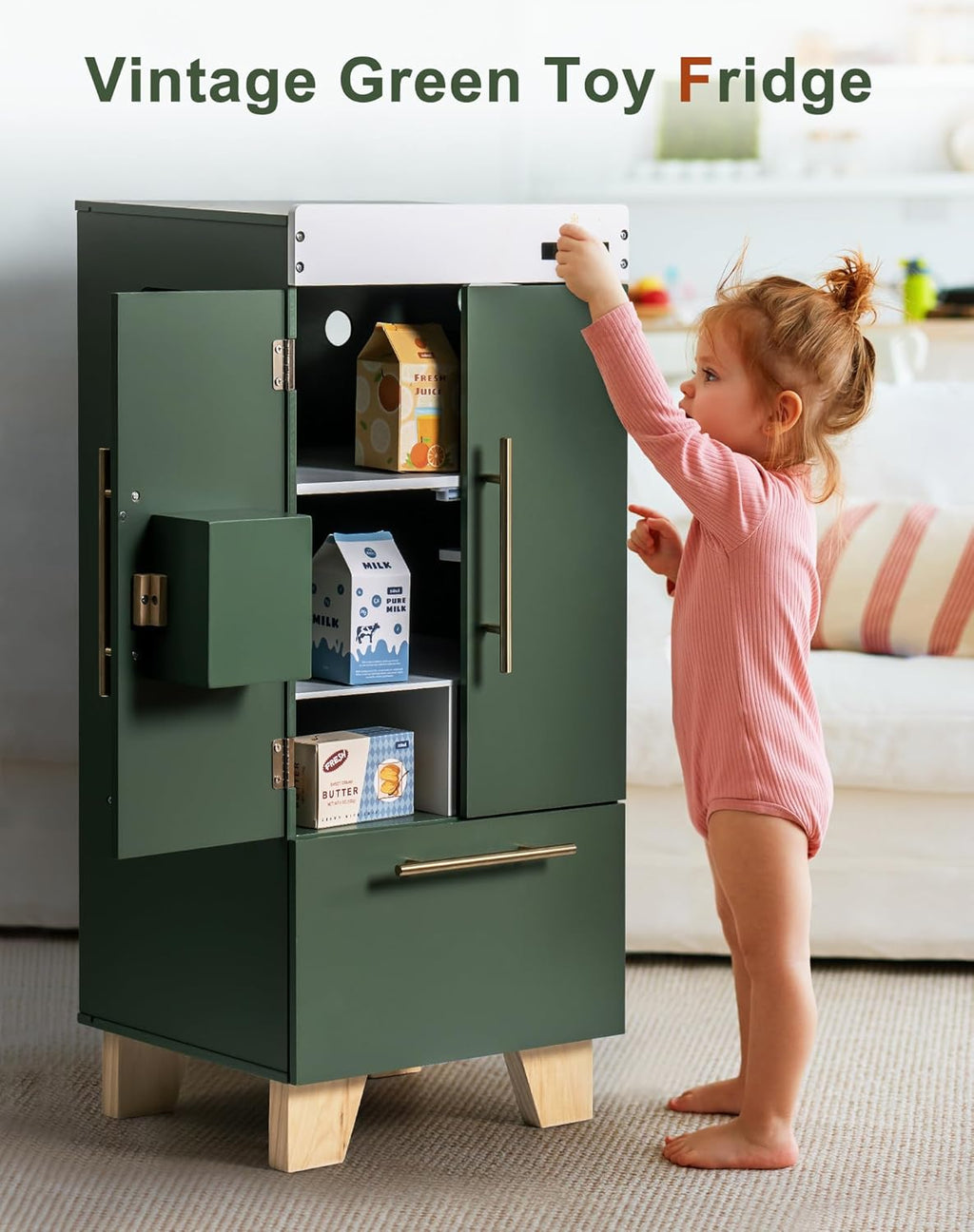 Wooden Toy Fridge Play Kitchen Set with Accessories for Kids Pretend Play N8559