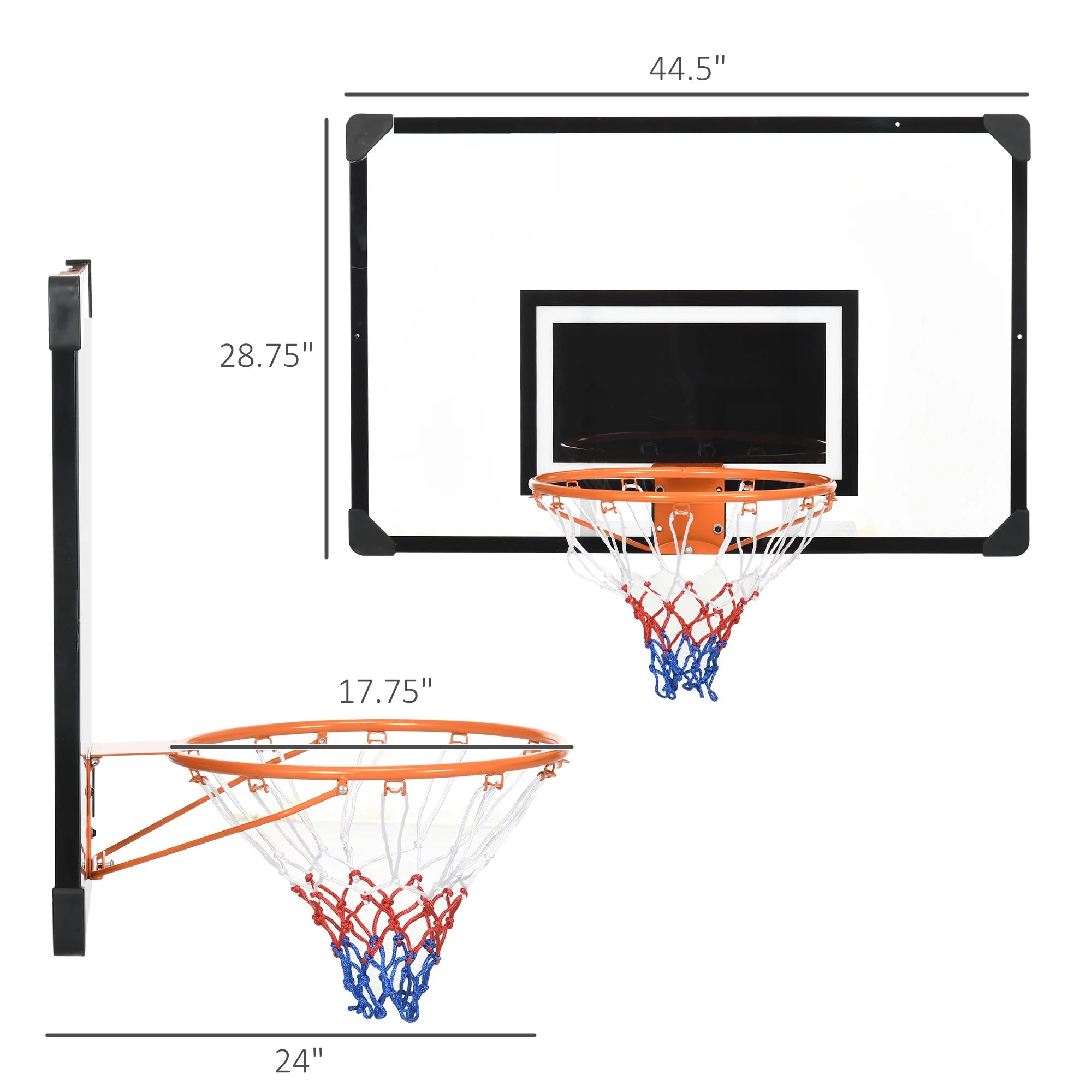 Wall Mounted Basketball Hoop with Shatter Proof Backboard W146
