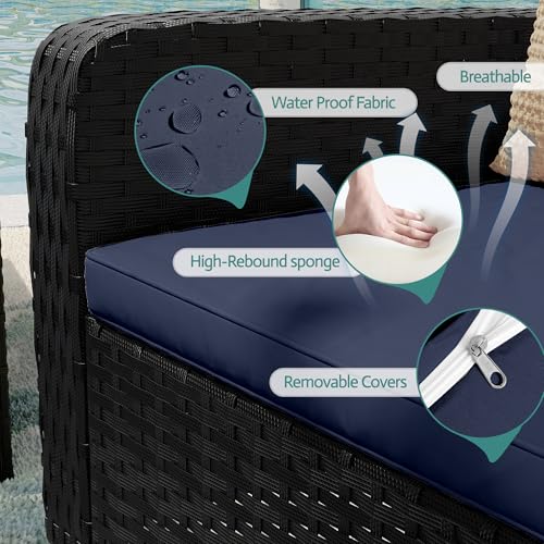 Wicker Patio Furniture Set with Swivel Recline Chairs and Storage Ottoman B707